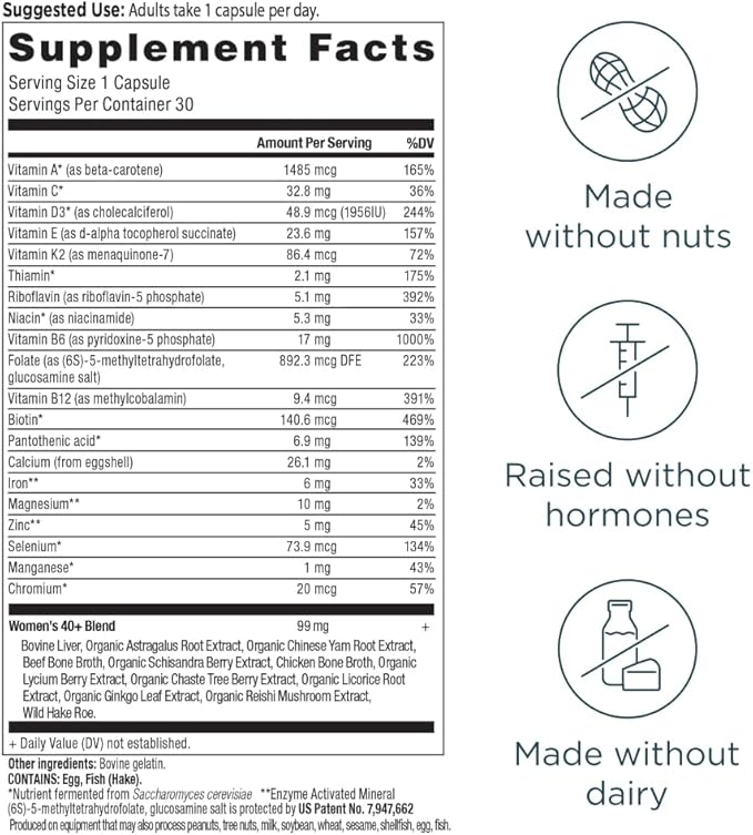 Ancient Nutrition Multivitamin for Women Multi Women's 40+ Once Daily Magnesium Methylated Vitamin B C K2 Folate and Iron Supplement 30ct