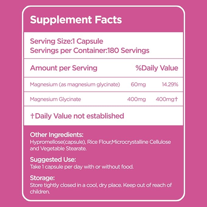 Mineral Nutritional Supplements 400mg Highly Absorbable Gentle on Stomach Supports Muscle Relaxation &amp Daily Wellness 180 Capsules