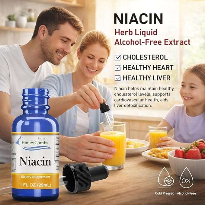HoneyCombs Vitamin B3 Liquid Niacin 500% DV Niacinamide B3 Supplement Sublingual B-Complex Vitamin - Made in USA - Non Flushing Niacin Vitamin B3 Niacinamide Liquid Can be Used as a Niacinamide Serum