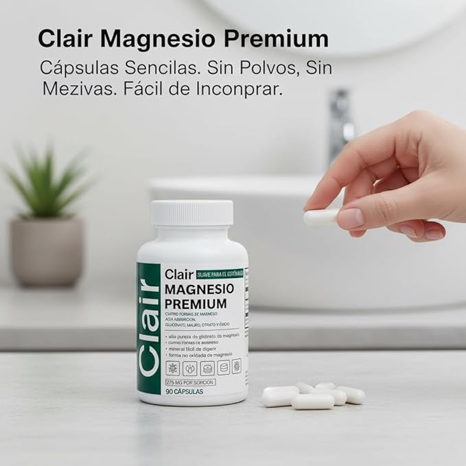 Clair Magnesio PremiumClair MagnesioNon-GMO IngredientsFree from Gluten and Soy. Vegan-Friendly90 Capsules (2pcs)