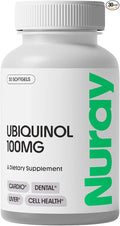 Nuray Ubiquinol 100mg Softgels Active Form of CoQ10 for Cardiovascular &amp Dental Health Gluten-Free Immune Support Enhances Liver Health 30 Count
