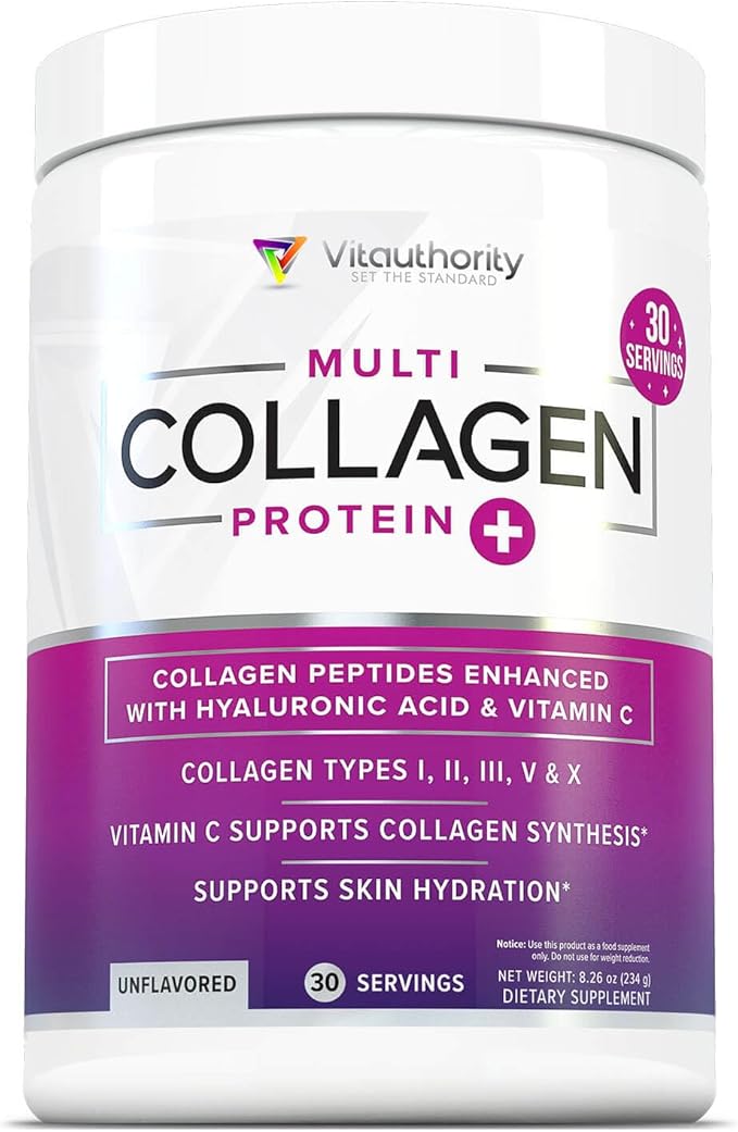 Multi Collagen Peptides Powder for Women - Hydrolyzed Unflavored Collagen Powder for Women with Types I II III V &amp X plus Vitamin C &amp Hyaluronic Acid for Beautiful Hair Skin and Nails - 30 Ser