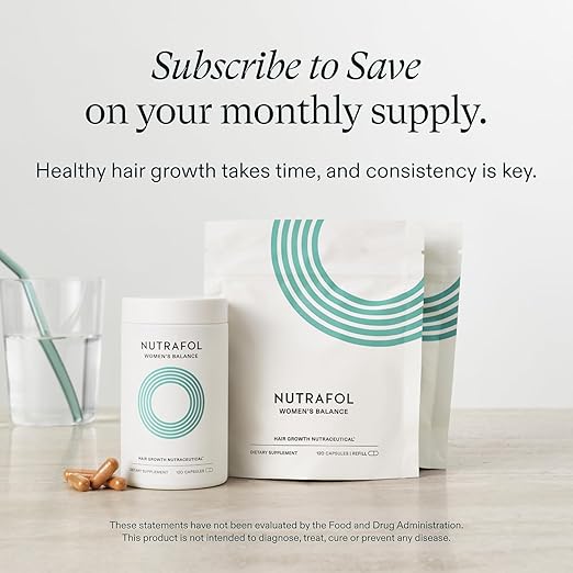 Nutrafol Women's Balance Hair Growth Supplements for Ages 45+ Clinically Proven for Visibly Thicker Hair and Scalp Coverage Dermatologist Recommended - 2 Month Supply 2 Refill Pouches