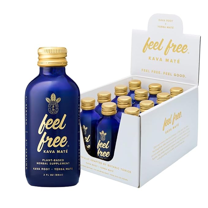 Botanic Tonics feel free Kava Mate - Natural Energy with Kava Root and Yerba Mate - Mood Boost &amp Sustained Energy - Improved Flavor - Pack of 12 (24 Servings)