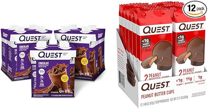 Quest Nutrition Ready To Drink Chocolate Protein Shake &amp High Protein Low Carb Gluten Free Keto Friendly Peanut Butter Cups 12 Count (Pack of 1) (total- 17.76 Ounce)