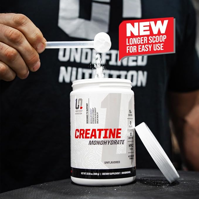 Undefined Nutrition Creatine Monohydrate by Brian Shaw (Unflavored 60 Servings) - Easy Mixing and Absorbing Micronized Creatine Monohydrate Powder - Supports Muscular Energy Power and Brain Health