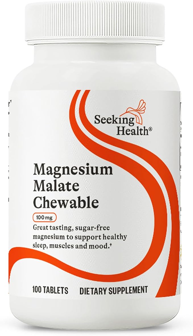 Seeking Health Magnesium Malate Chewable - Mineral Supplement Supports Energy Muscle Function &amp Nerve Function - Formula with Dimagnesium Malate to Support Absorption - 100 mg 100 Chewable Table