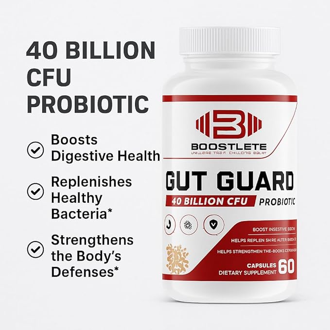 GutGuard Probiotic Supplement – 40 Billion CFU – Clinically Studied Probiotics with FOS Prebiotics for Digestive Health Immune Support Gut Balance and Mood (60 Capsules)