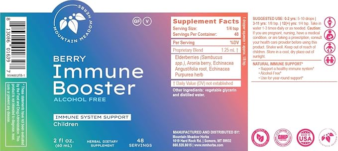 Mountain Meadow Herbs Berry Immune Booster for Kids Immune Support with Elderberry and Echinacea - 2oz.