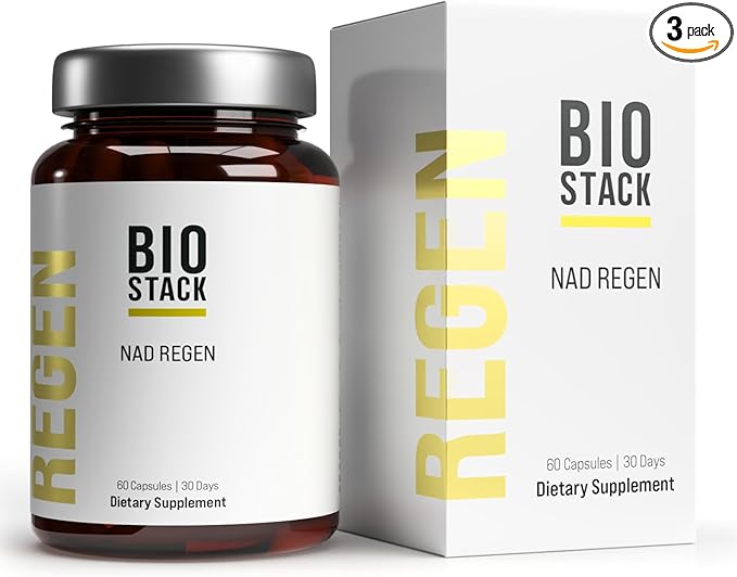 BIOSTACK NAD Regen - Advanced NAD+ Supplement with NAD3 Yüth Spermidine Resveratrol Niacinamide | NMNH Alternative | Anti Aging Longevity &amp Cellular Health Vitamin B3 Complex (180 Capsules)