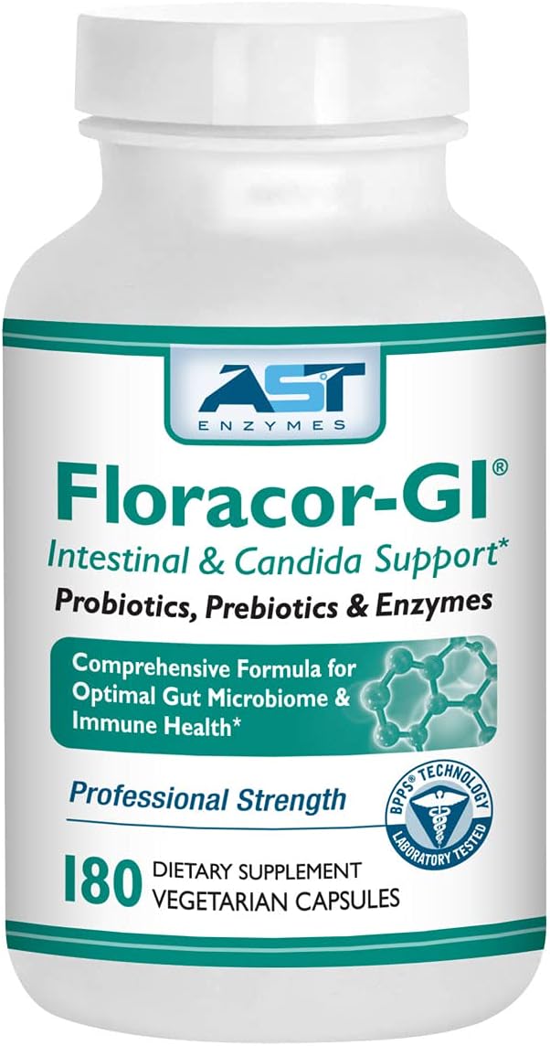 Floracor – Probiotics &amp Enzymes to Support Intestinal &amp Gut Heath –180 Vegetarian Capsules