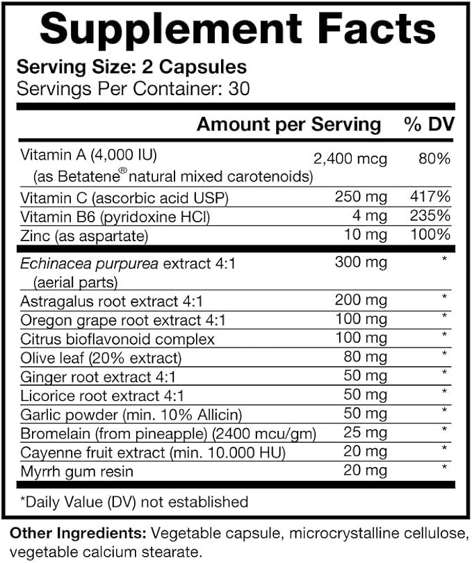 EGA Plus - Robust Immune Support with Zinc Natural Vitamin A &amp Vitamin C (60 Capsules)