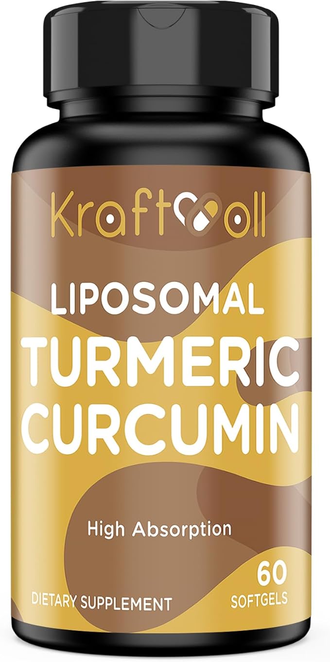 Liposomal Turmeric Curcumin Supplement 2200 mg with Black Pepper Extract 15 mg for High Absorption and Joint Function 60 Softgels for Adults