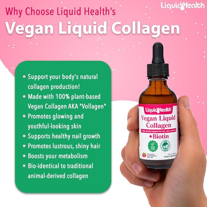 LIQUIDHEALTH Vegan Liquid Collagen Plus Biotin Drops &amp Complete Multiple Adult Daily Multivitamin Wellness Bundle - Hair &amp Nail Growth Skin Health Immune &amp Energy Support - USA Made Veg