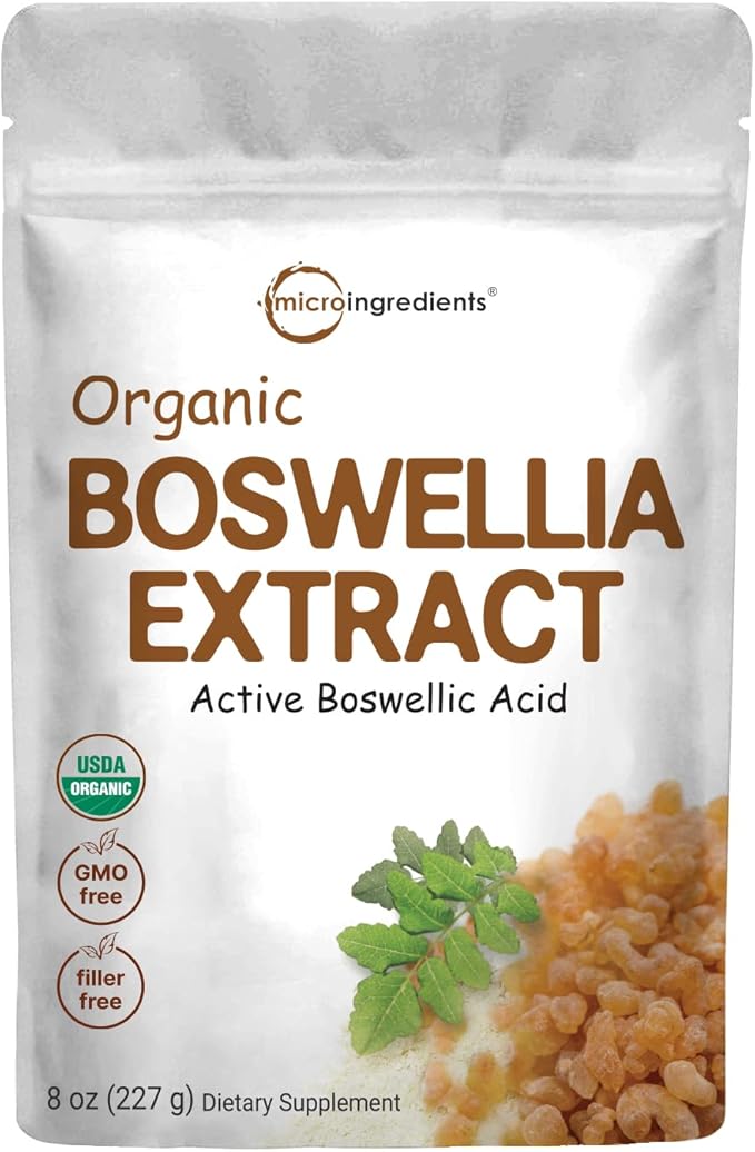 Organic Boswellia Serrata Extract Powder 8 Ounce Pure Boswellia Supplement with 65% Boswellic Acid Supports Joints Knees and Bones Health Non-GMO Pet Friendly India Origin