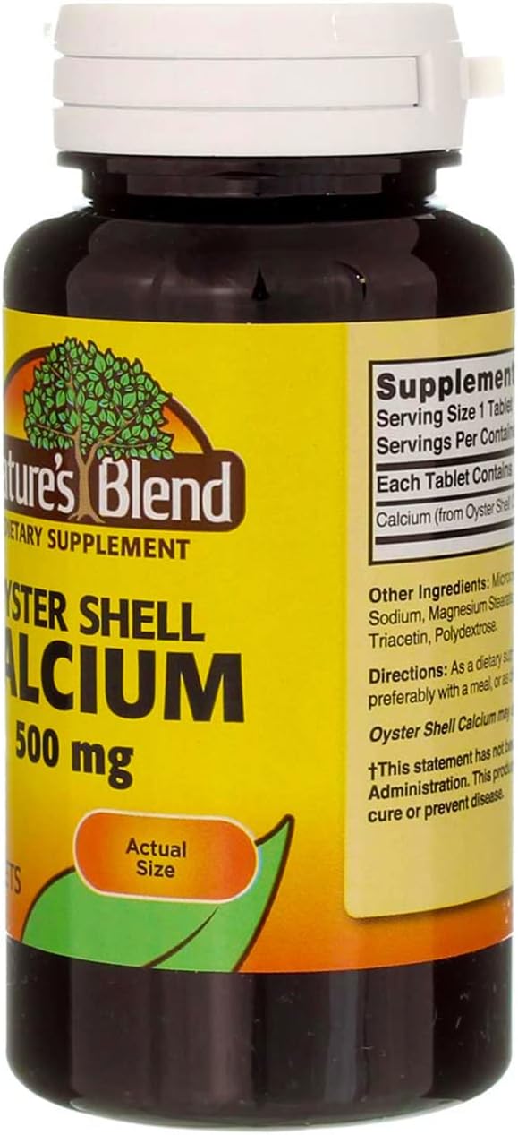 Nature's Blend Oyster Shell Calcium 500 mg Tablets - 100 ct Pack of 6