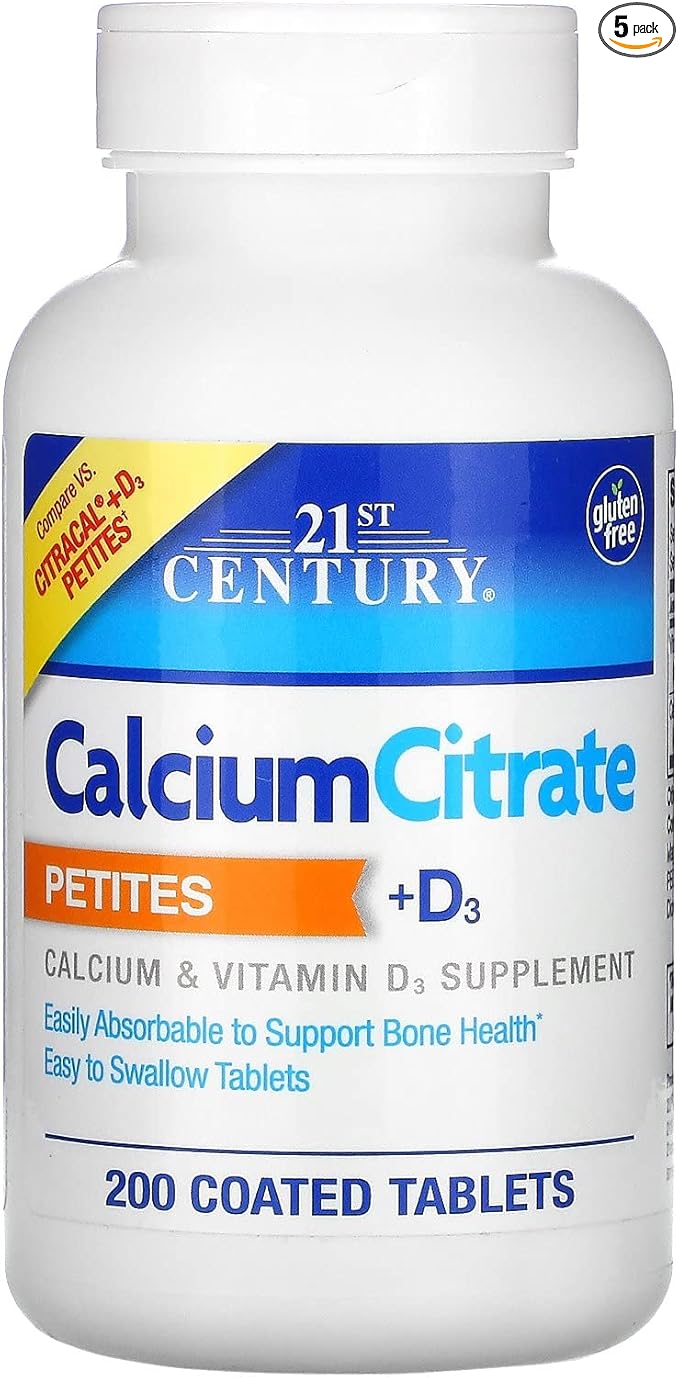 21st Century Calcium Citrate Petites + D3 Coated Tablets - 200 Tablets Pack of 5