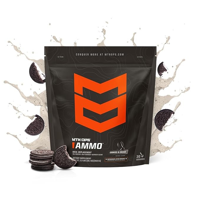 MTN OPS Ammo Meal Replacement Shake Powder – 19g Protein 10g Flaxseed 4.5g Whole Foods Real Fruits &amp Vegetables – Daily Nutrition &amp On-the-Go Fuel 30 Servings Cookies &amp Cream