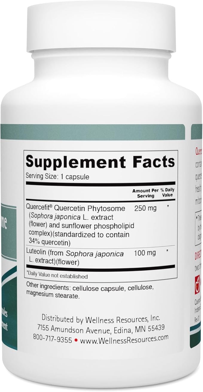 Wellness Resources Quercetin Phytosome 250 mg with Luteolin 100 mg Mast Cell Stabilizer &amp Natural Histamine Support for Seasonal Allergies NAD Support and Neuroprotective Supplement (60 Capsules