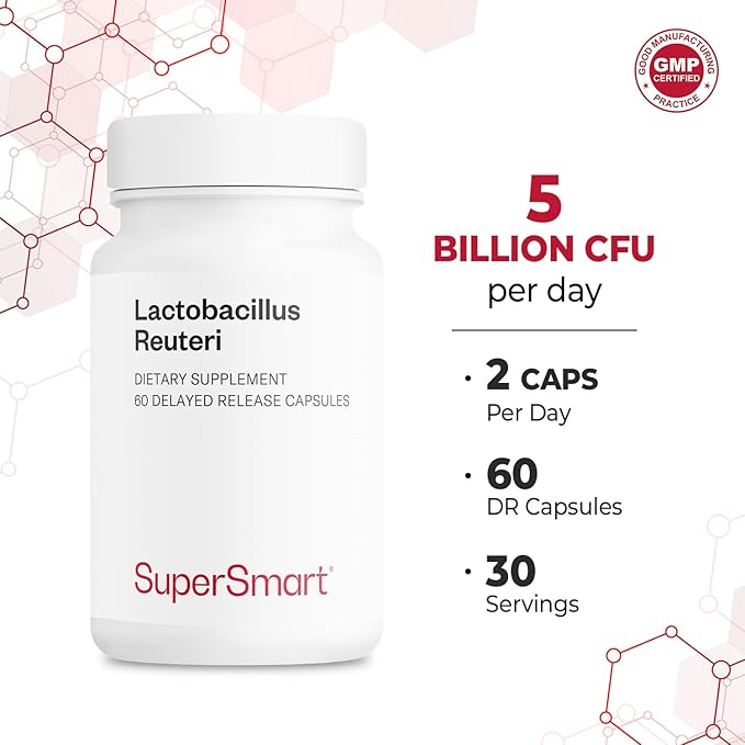 Supersmart - Lactobacillus Reuteri 5 Billion CFU per Day - Probiotic Supplement | Non-GMO &amp Gluten Free - 60 * 3 DR Capsules
