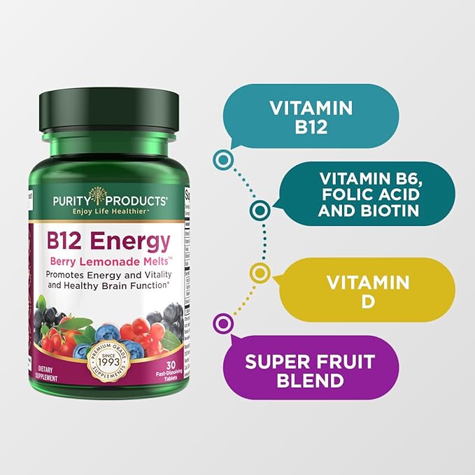 Purity Products Bundle - MyBiotin ProClinical + B-12 Energy Melt MyBiotin ProClinical (Biotin Patented MB40X Astaxanthin) - B12 Berry Melt (Methylcobalamin B12 + B6 + D3 + More)