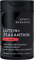 Sports Research® Lutein and Zeaxanthin Capsules - Eye Health Support Supplement Made with Lute-Gen® and Organic Coconut Oil - Vegan Friendly &amp Non-GMO Verified - 120 Veggie Softgels