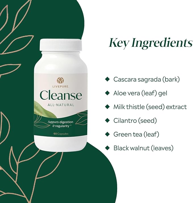 PURE Cleanse Capsules | Gentle Digestive Support for Women | Plant-Based Vegan &amp Non-GMO Formula | Supports Gut Health &amp Digestive Comfort | Clean Wellness Supplement | 60 Capsules (Pack of