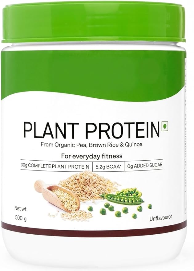 Prakruthi Organic Plant Protein Powder (500 Gm) | 30g Protein from Pea Brown Rice &amp Quinoa | Soy Free | Unflavored | Supports Fitness &amp Immunity