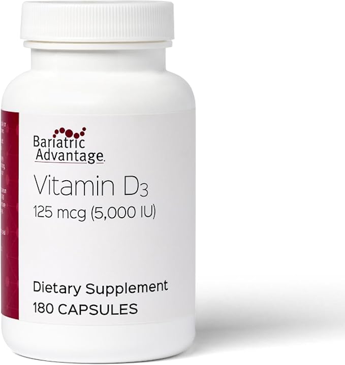 Bariatric Advantage Vitamin D3 5000 IU - Bariatric Vitamin D Capsules - Water-Miscible - Bone Strength Support* - Easy Swallow Capsule - 180 Count