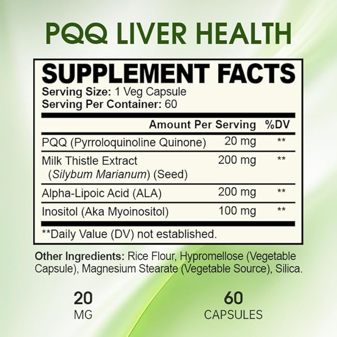 PQQ + Herbs Liver Supports-PQQ Liver Supplement-Pyrroloquinoline Quinone with Milk Thistle Extract for Liver Health-60 Veg Capsules