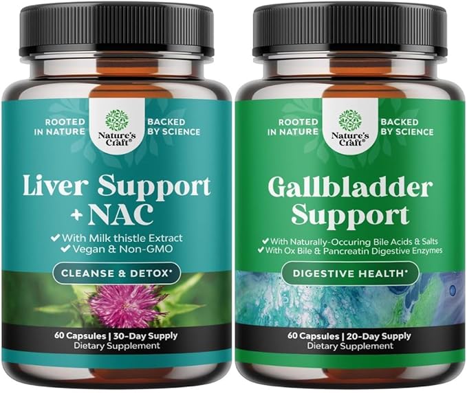 Bundle of Liver Support NAC Supplement with Milk Thistle for Liver Cleanse Detox &amp Repair and Ox Bile Salts for Gallbladder Support - Purified Bile Salts Pancreatin Digestive Enzymes Ox &amp Beta