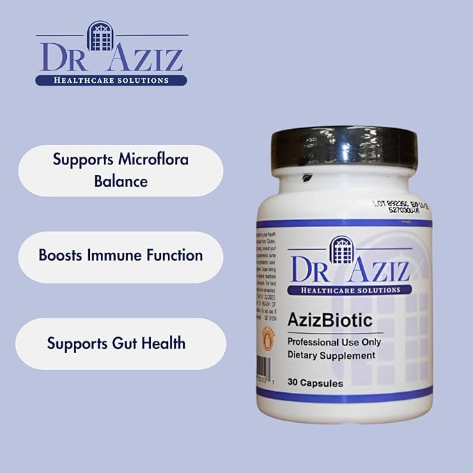 AzizBiotic - Probiotic Supplement for Gut Health - Supports Microflora Balance - Probiotic Formula with 7 Strains &amp BioShield Technology - 30 Capsules