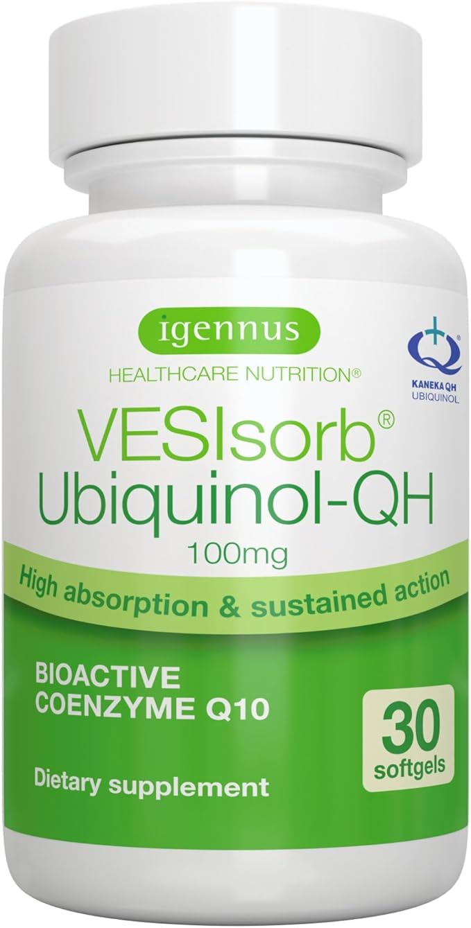 Igennus Advanced VESIsorb Ubiquinol 100mg 30 Softgels 600% Bioavailability Fast-Acting Water-Soluble Coenzyme Q10 Supplement for Energy &amp Heart 1-Month Supply
