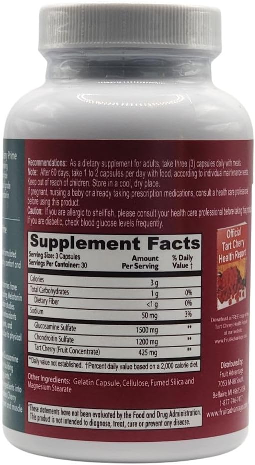 Cherry Prime Montmorency Tart Cherry with Glucosamine &amp Chondroitin - 90 Capsules (6-Pack)
