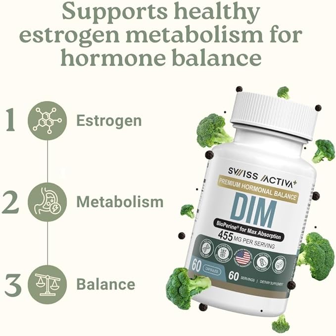 Swiss Activa+ Labs DIM Supplement – Hormone Balance for Women &amp Men – Estrogen Supplement for Women and Men– Supports Hormonal Acne &amp Menopause Symptoms| Gluten Free Non-GMO &amp Vegan – 120