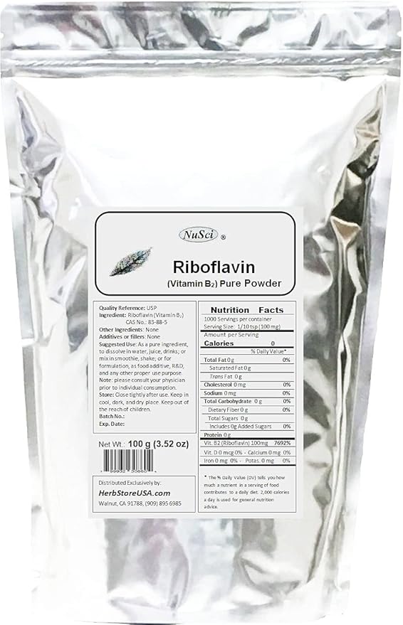 Vitamin B2 Riboflavin Pure Powder Energy (50 Grams (1.76 oz))