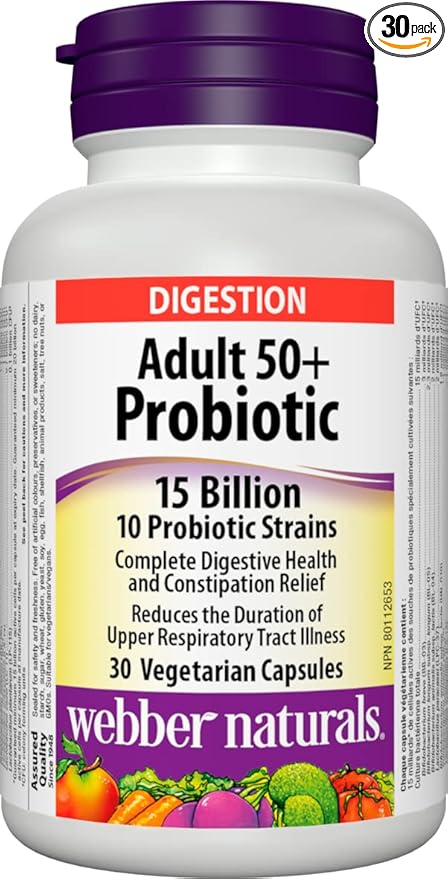 Webber Naturals Probiotic Adult 50+ 15 Billion Active Cells 10 Probiotic Strains 30 Capsules