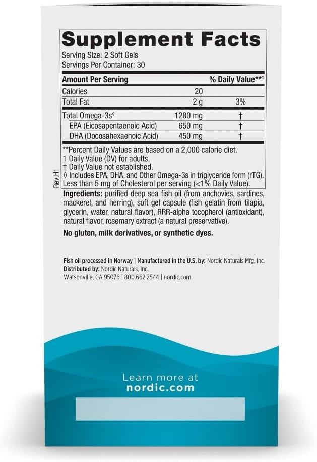 Nordic Naturals Ultimate Omega in Fish Gelatin Lemon Flavor - 60 Soft Gels - 1280 mg Omega-3 - High-Potency Fish Oil Supplement - EPA &amp DHA - Promotes Brain &amp Heart Health - Non-GMO - 30 Serv