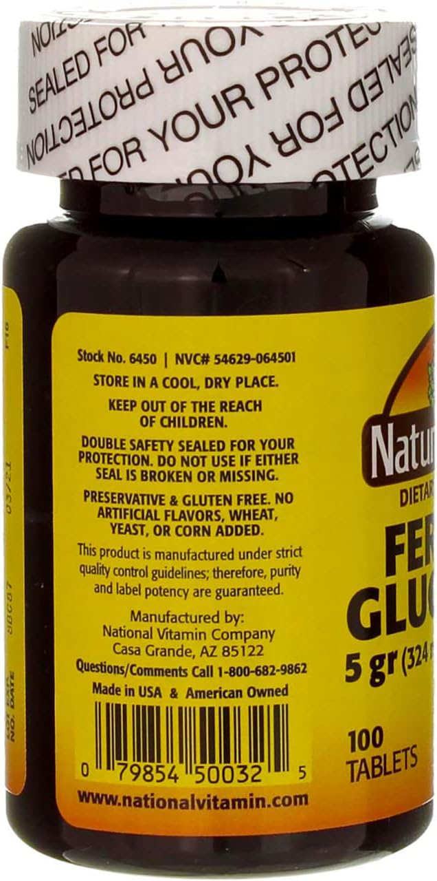 Nature`s Blend Ferrous Gluconate Tablets 325 mg 100 Count Per Bottle (5 Bottles)