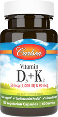 Carlson - Vitamin D3 + K2 50 mcg (2000 IU) Vitamin D3 &amp 90 mcg Vitamin K2 as MK7 Bone Support Calcium Absorption 120 Capsules