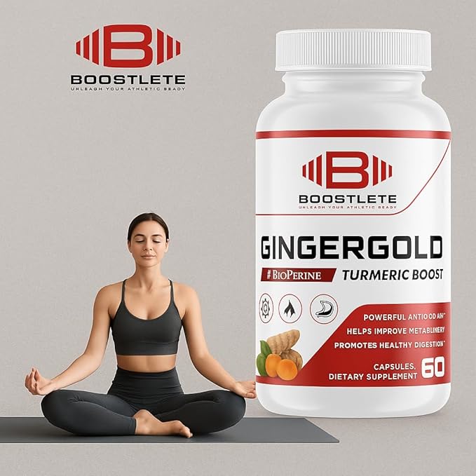 GingerGold Turmeric Boost with BioPerine® – Organic Turmeric &amp Ginger Supplement for Joint Support Healthy Digestion &amp Overall Wellness – 60 Capsules