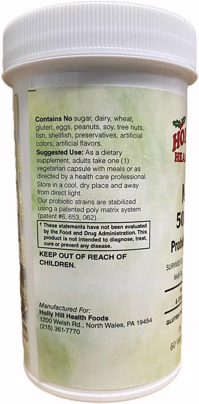 Holly Hill Health Foods Men's 50 Billion Probiotic Formula 60 Vegetarian Capsules