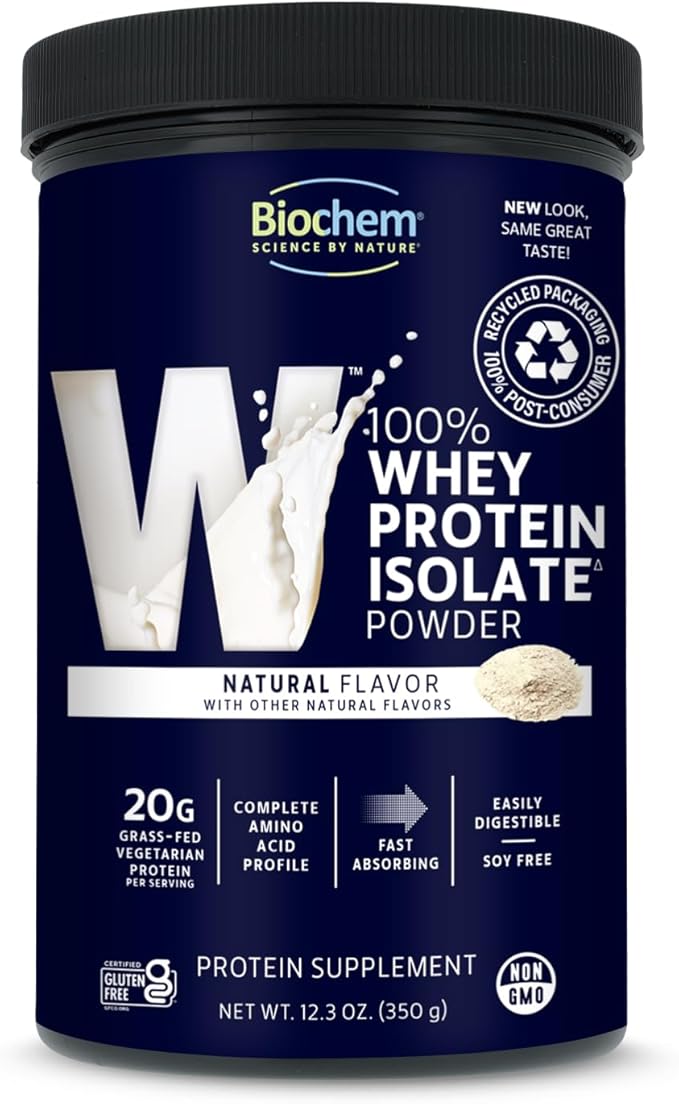 Biochem 100% Whey Isolate Protein - Natural Flavor - 12.3 Ounce Preworkout &amp Immune Health - 20g Vegetarian Protein - Easily Digestible - Refreshing Taste - Keto Friendly &amp Easy To Mix…