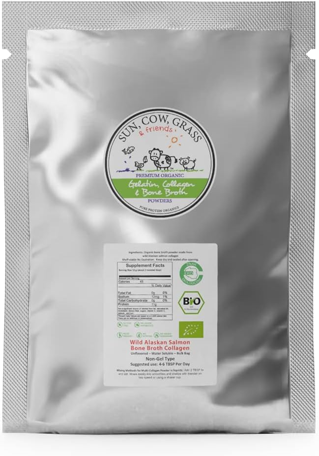 Wild Alaskan Salmon Bone Broth Collagen Powder 5LB Pure Protein Non-Gelling Type - Unflavored No Taste