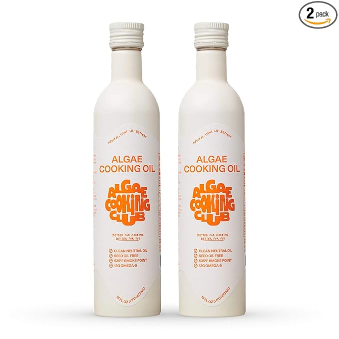 Algae Cooking Club Chef-Grade 100% Algae Cooking Oil - Avocado Oil Alternative - 535°F High Smoke Point - Omega-9 Rich Neutral Buttery Flavor - Seed Oil-Free - For Searing Baking Frying (2 16 fl o