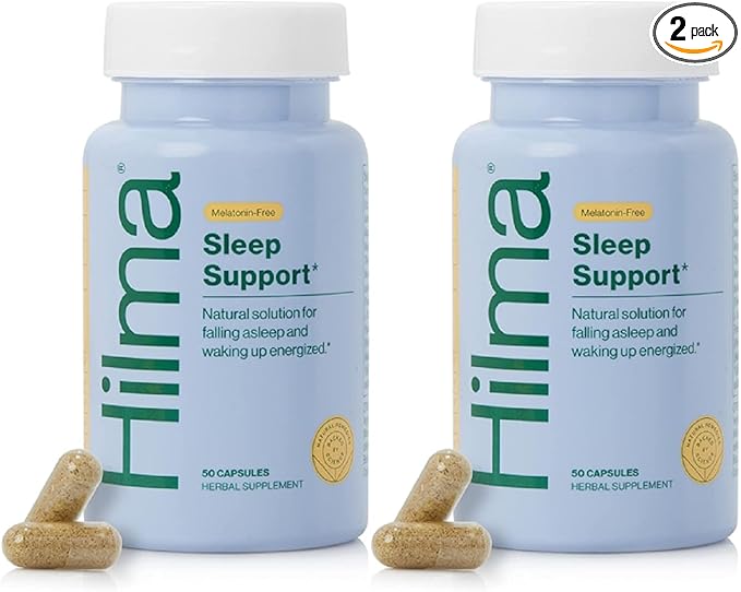 Hilma Sleep Aid Formulated with Magnesium &amp L-Theanine Natural Sleep Aids for Adults to Help You Fall Asleep and Stay Asleep Melatonin-Free Non-Drowsy Next Day Formula 2 Pack w/ 100 Vegan Capsu