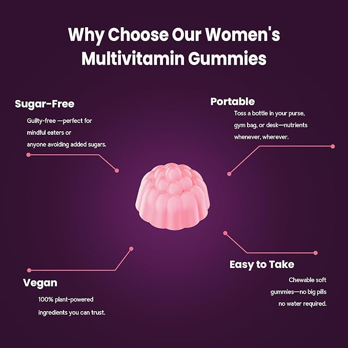 All-in-One Women's Multivitamin Gummies with Complete Vitamin &amp Mineral Complex Herbal Blends for Energy Overall Health High Potency Hair Skin and Nails Vitamins Strawberry Flavor 2 Pack