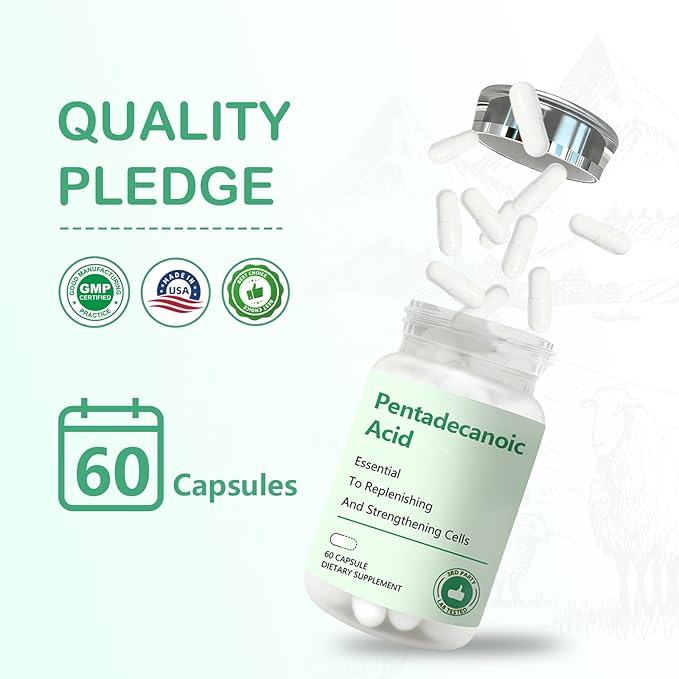 2PCS Pentadecanoic Acid Pentadecanoic Acid Formula Supplement Sourced from High-Altitude Sheep Milk 60 Capsules