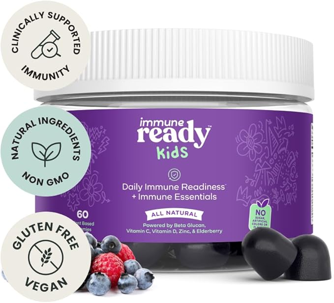 Immune Ready™ Kids Multivitamin Gummies – Mixed Berry Flavor – Sugar-Free Daily Kids Immune Support with Beta Glucan Elderberry Vitamin C D3 &amp Zinc – Vegan Non-GMO – 60 Gummies