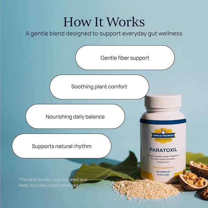 Paratoxil - Daily Gut Cleanse with Psyllium Husk Fiber &amp Black Walnut for Humans - with Slippery Elm Aloe Chlorella &amp Ginger - Natural &amp Plant-Based Cleanse - 60 Capsules